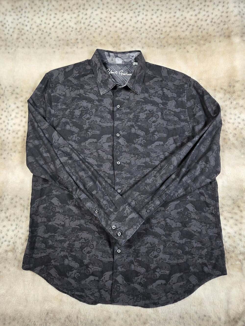 Robert Graham Junk Yard Car Motorcycle Jacquard Shirt Mens L